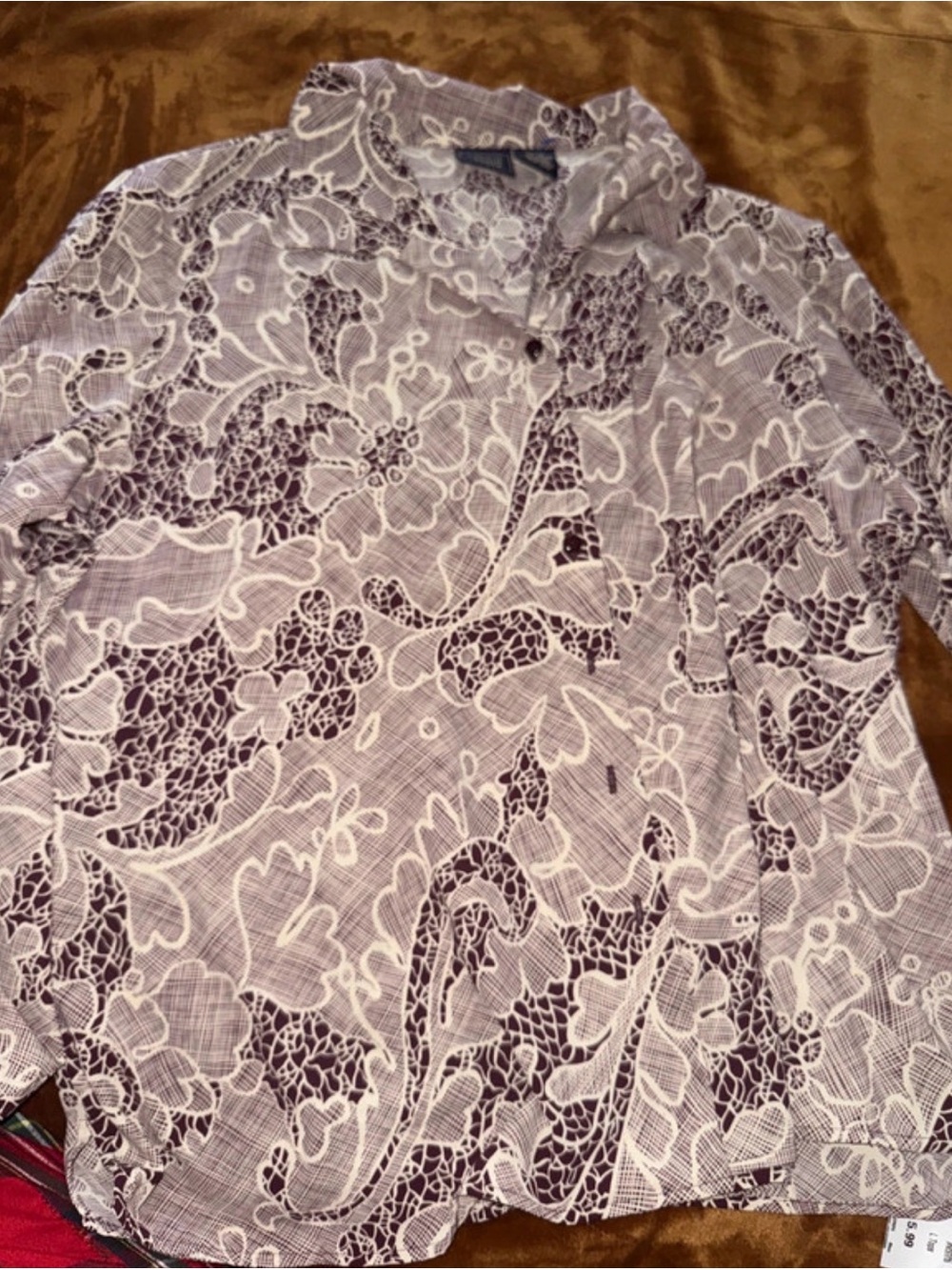 Laura Scott Lavender and White Paisley-Print Button Down Shirt